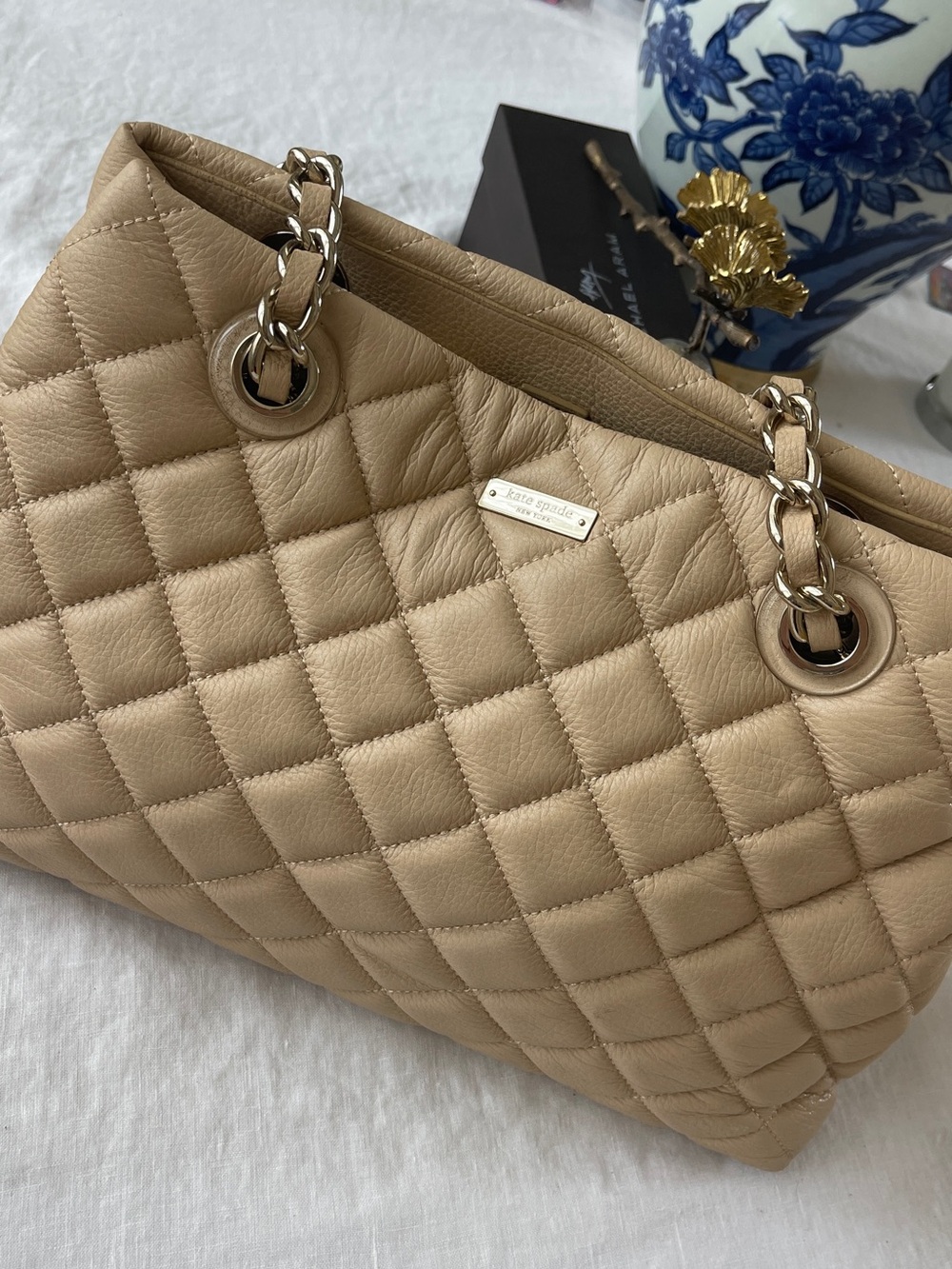 kate spade Quilted Leather Shoulder Bag in Beige
